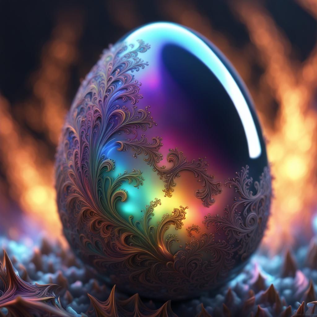Iridescent Fractal Egg with Rainbow Explosion