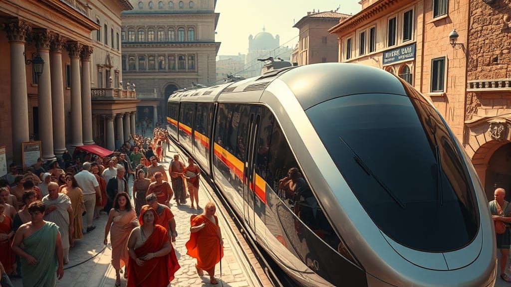 Roman Marketplace Meets Future: Monorail in Ridley Scott Sty...