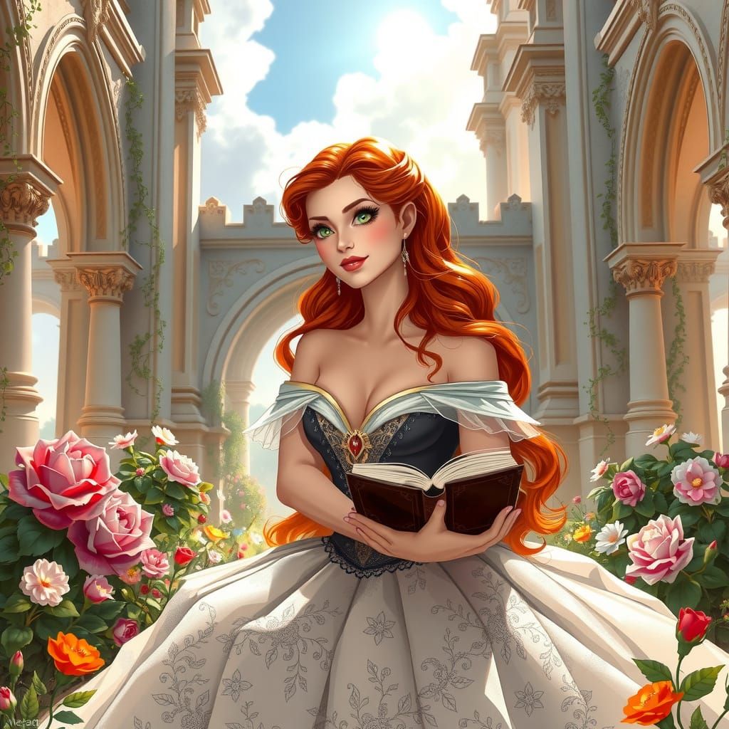 Enchanted Princess in Victorian-Era Castle Garden