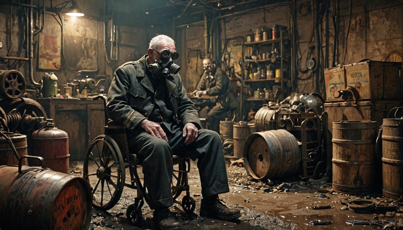 Grimdark 1940s Wasteland: Haunting Industrial Scene