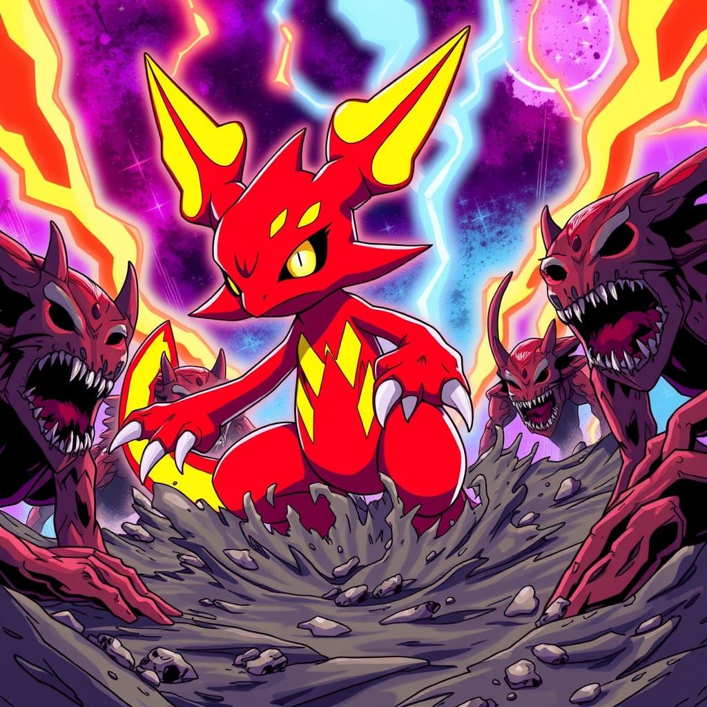 Agumon Emerges from Sludge in Anime-Inspired Digital Art