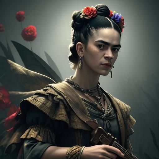 Frida Kahlo in Vibrant Florals as a Cinematic Digital Painti...