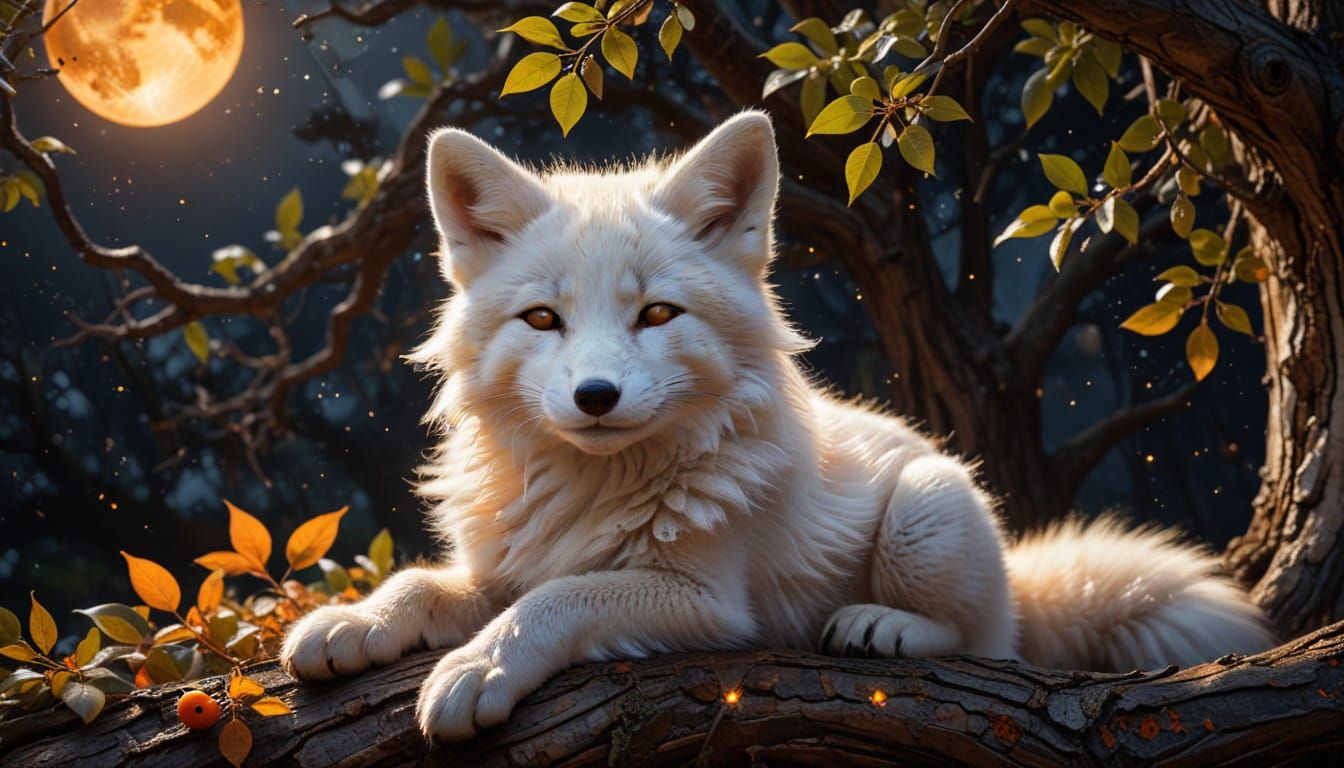 Sleeping Fox Cub in Moonlight: A Digital Painting