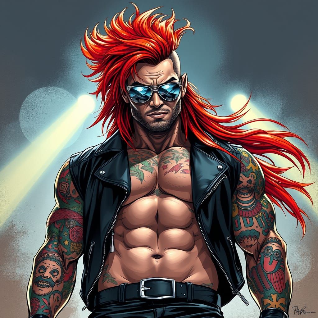 Tough Edgy Wrestler in Black Leather Jacket