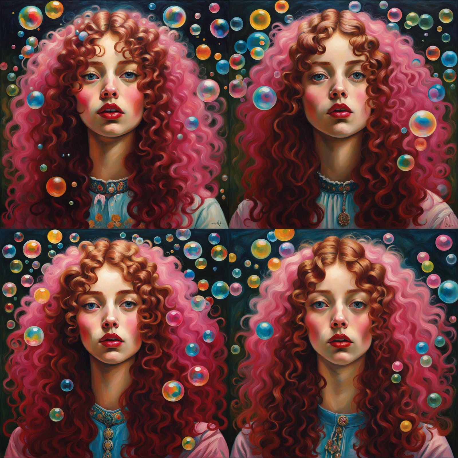 Psychedelic Portrait of Girl with Bubble Gum