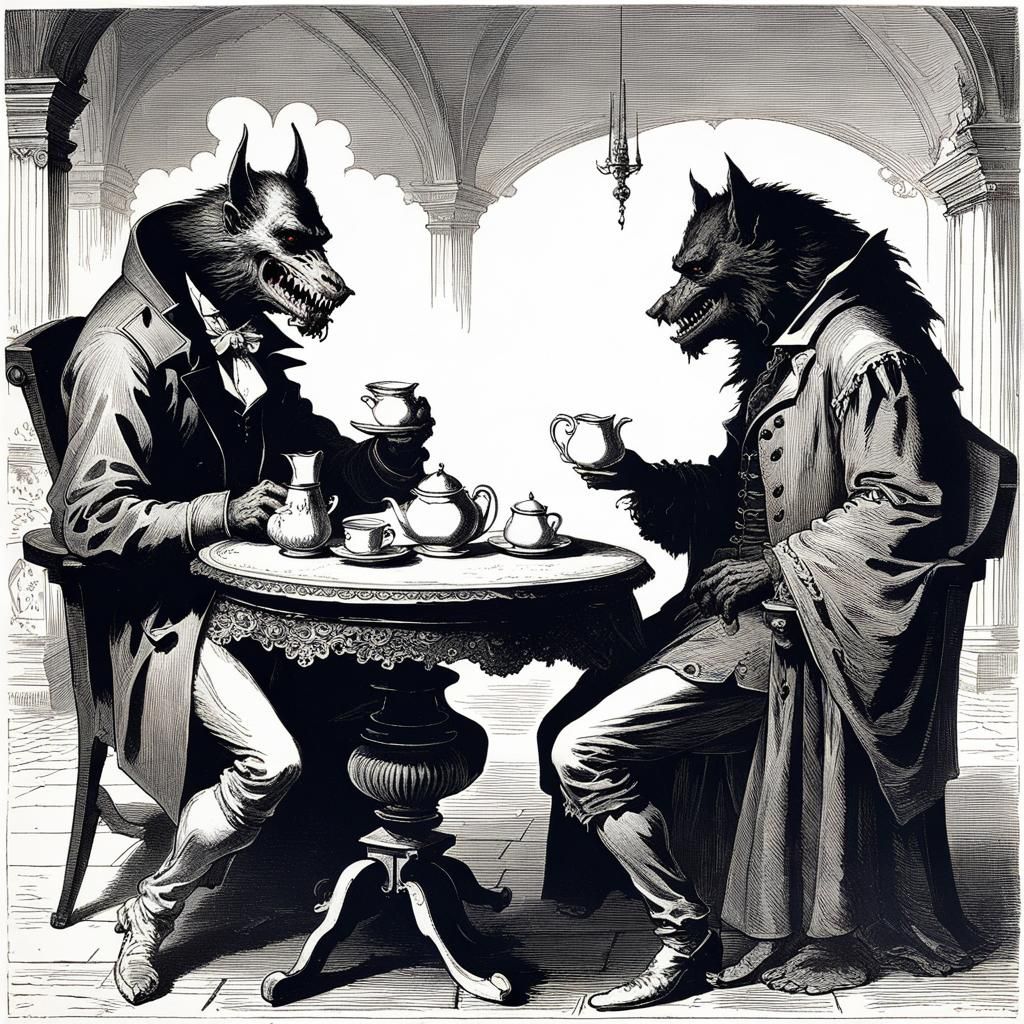 Monstrous Tea Party: Gothic Horror Illustration