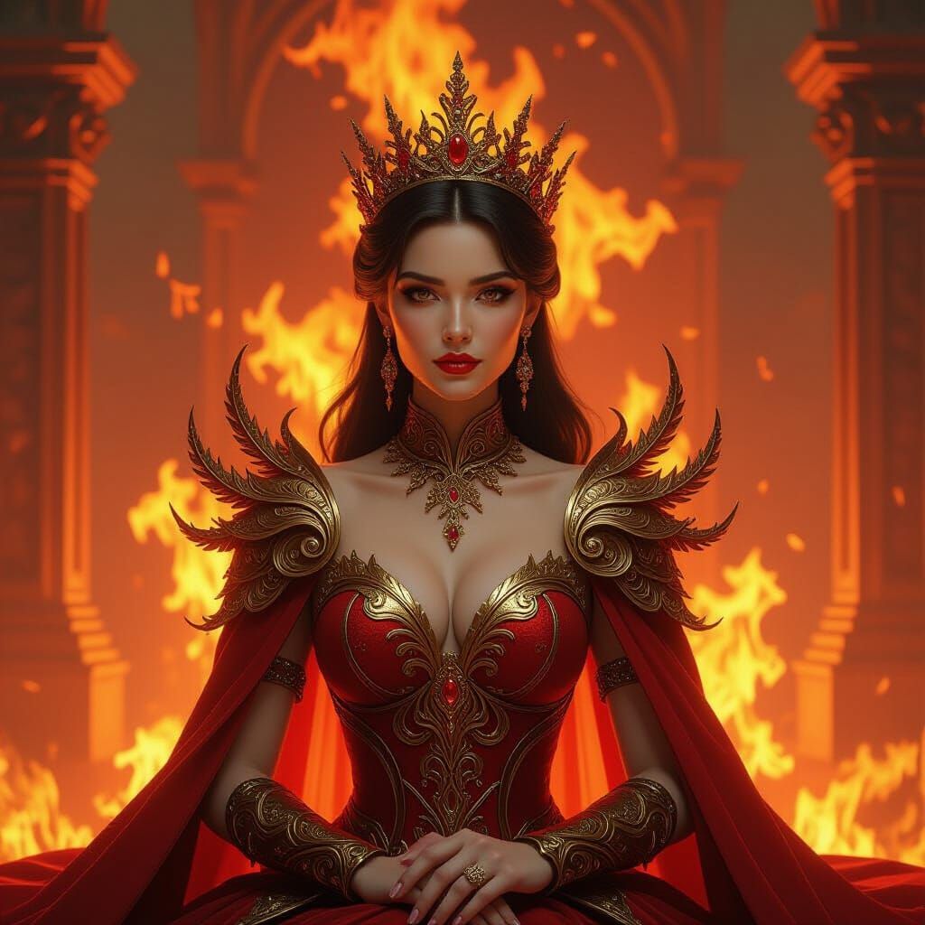 Fiery Queen Portrait in Art Nouveau Style