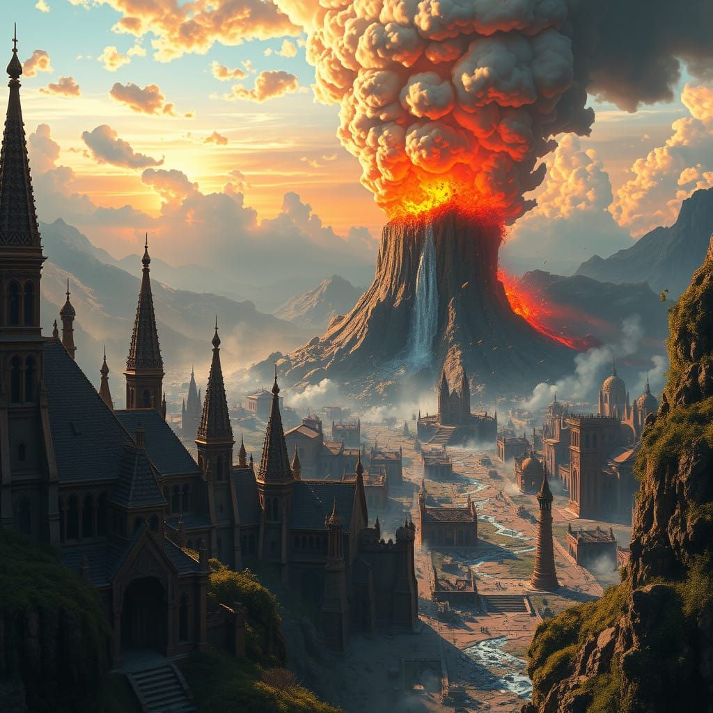 Ancient Cityscape Destroyed by Colossal Geyser Eruption