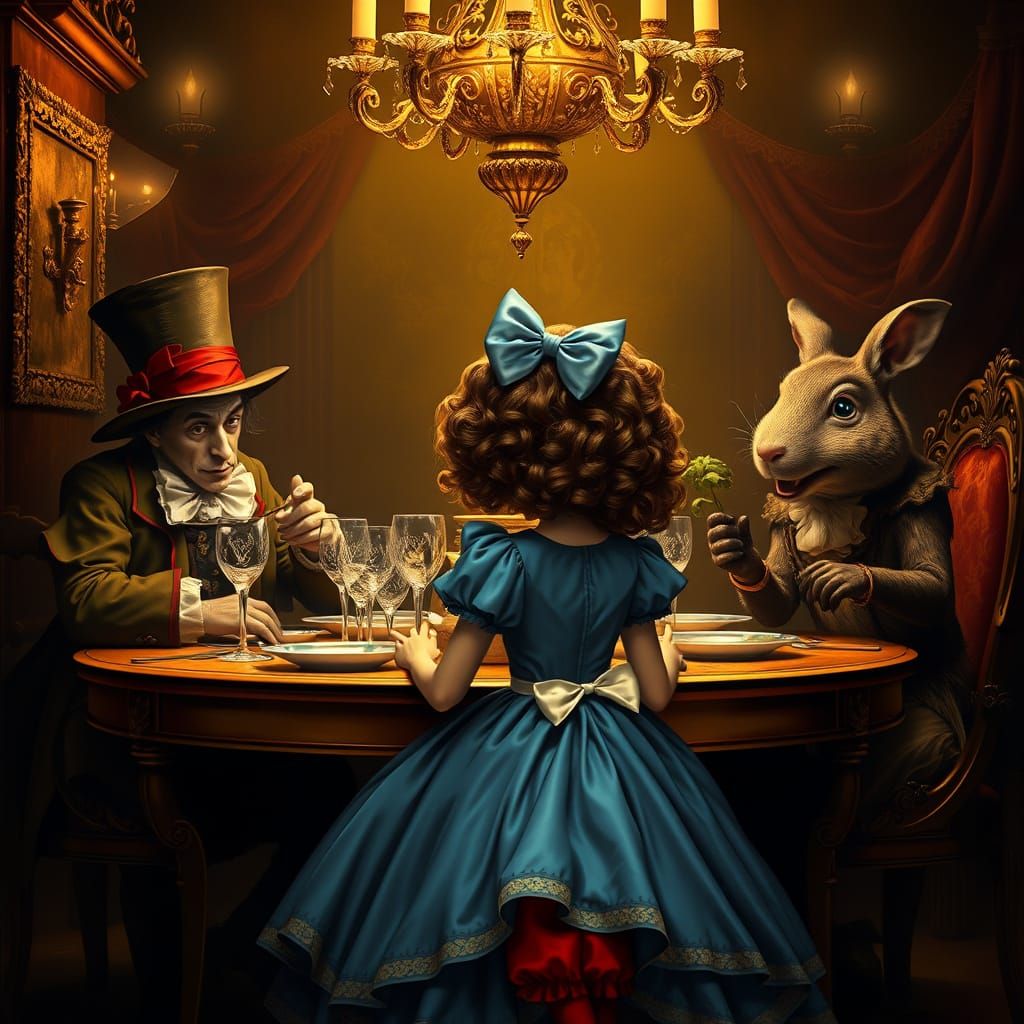 Alice at a Whimsical Tea Party in Baroque Style