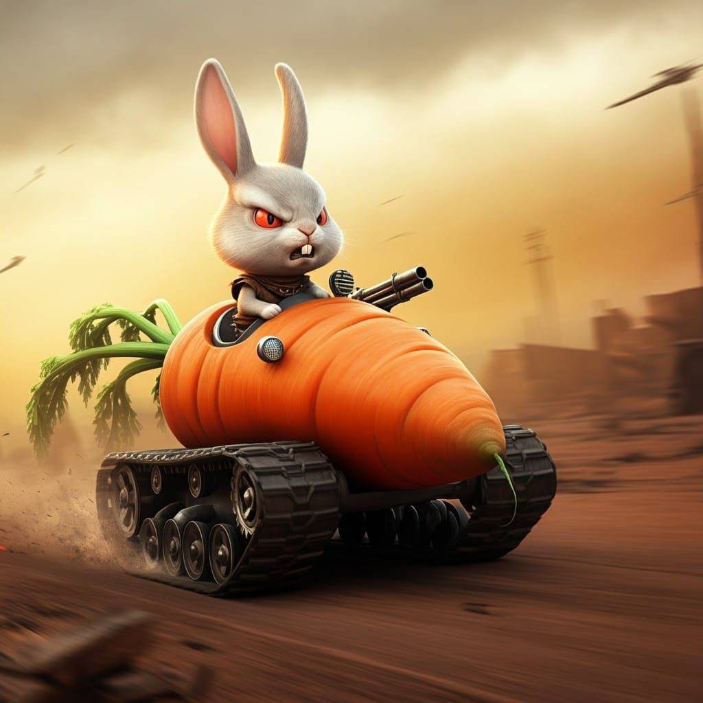 Chibi Rabbit Races Carrot Tank in Mad Max Style