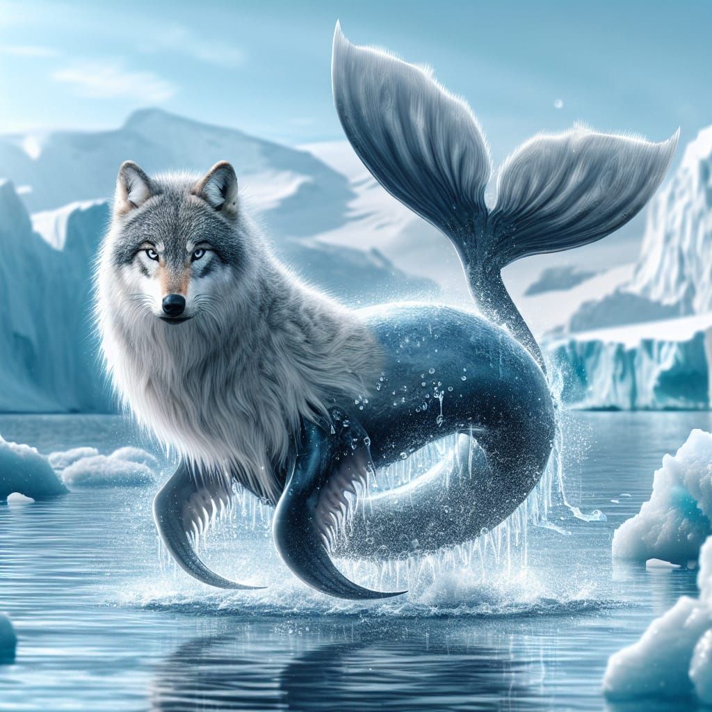 Wolf-Seal Hybrid Creature in Arctic Setting