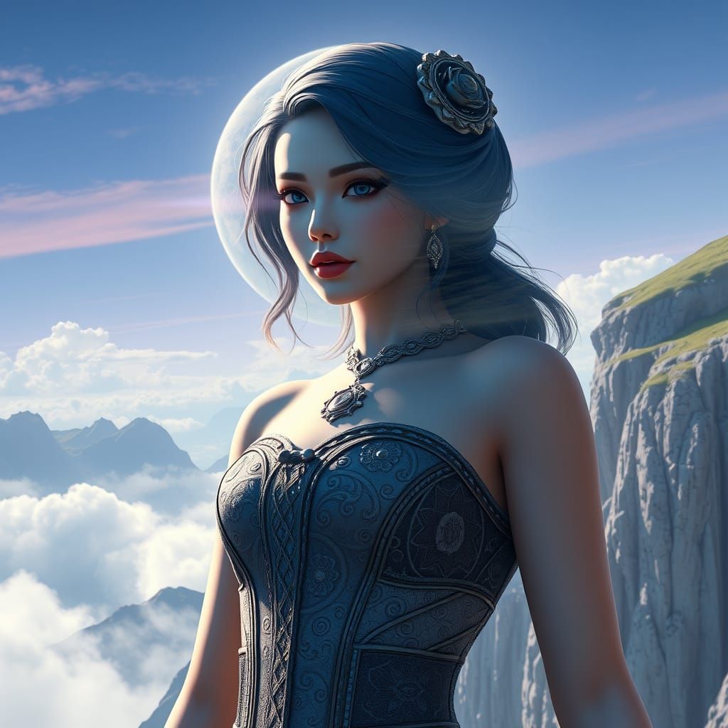 Woman's Face Merges with Landscape in Anime Style