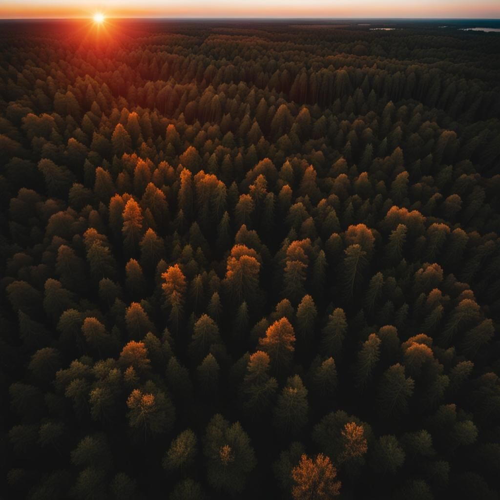 Sunset Over Forest: Aerial View