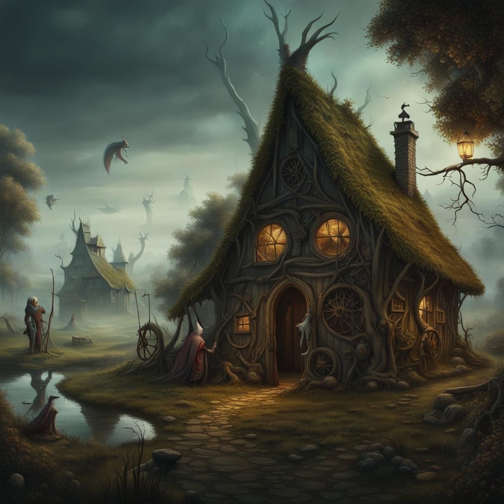 Mystical Creature Painting Protista in Haunted Village