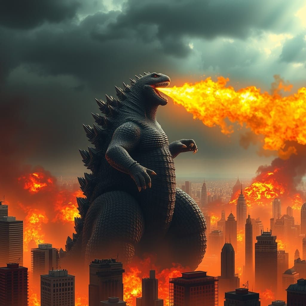 Majestic Godzilla Rampage in Cinematic Style