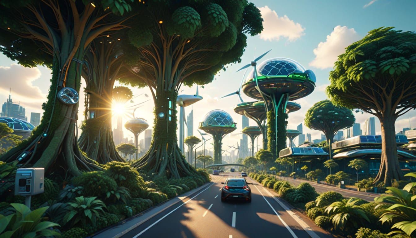 Emerald Metropolis in Solarpunk Style
