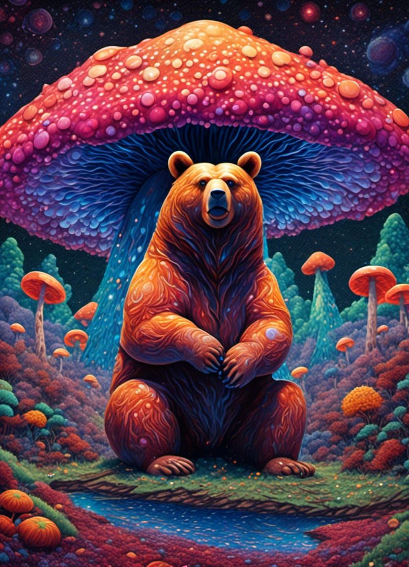 Psychedelic Mushroom Peak in Mirrored Pointillism