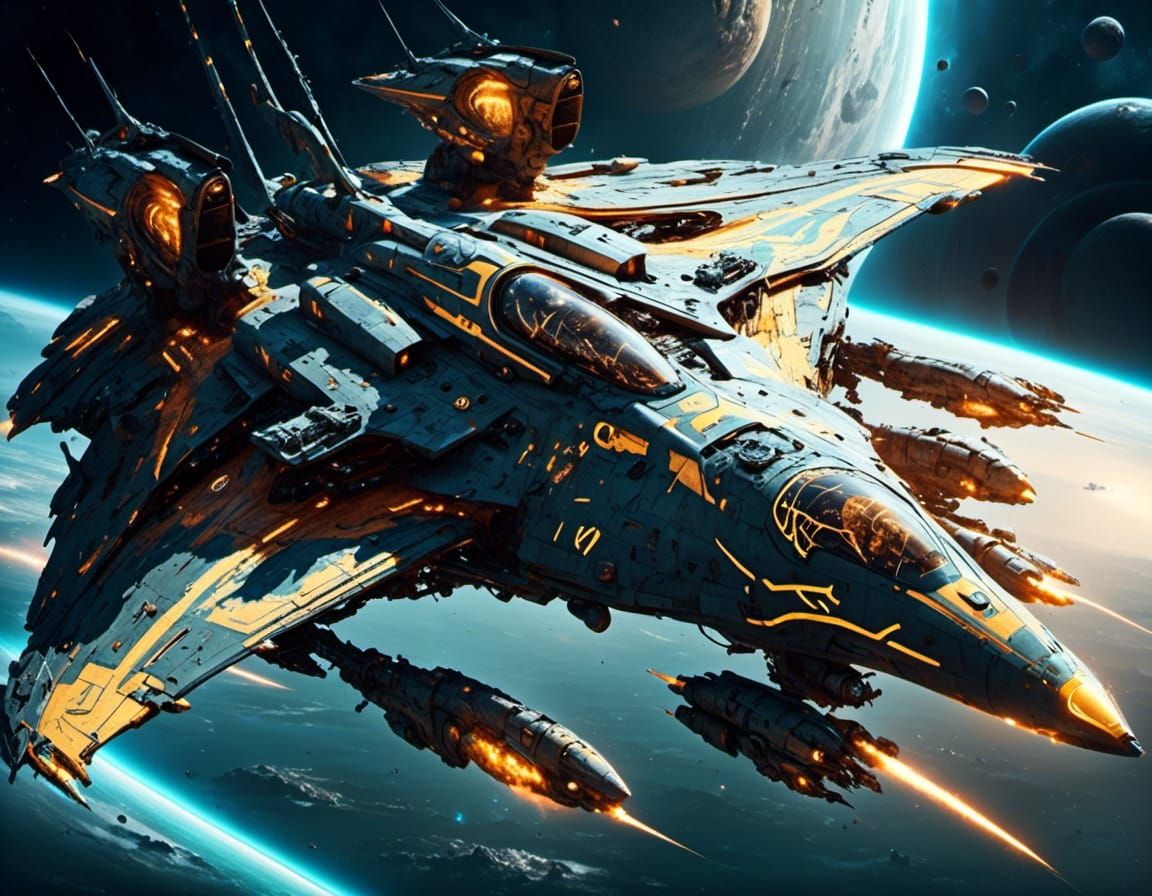 Capital Ship with Agile Fighters in Cosmic Dance