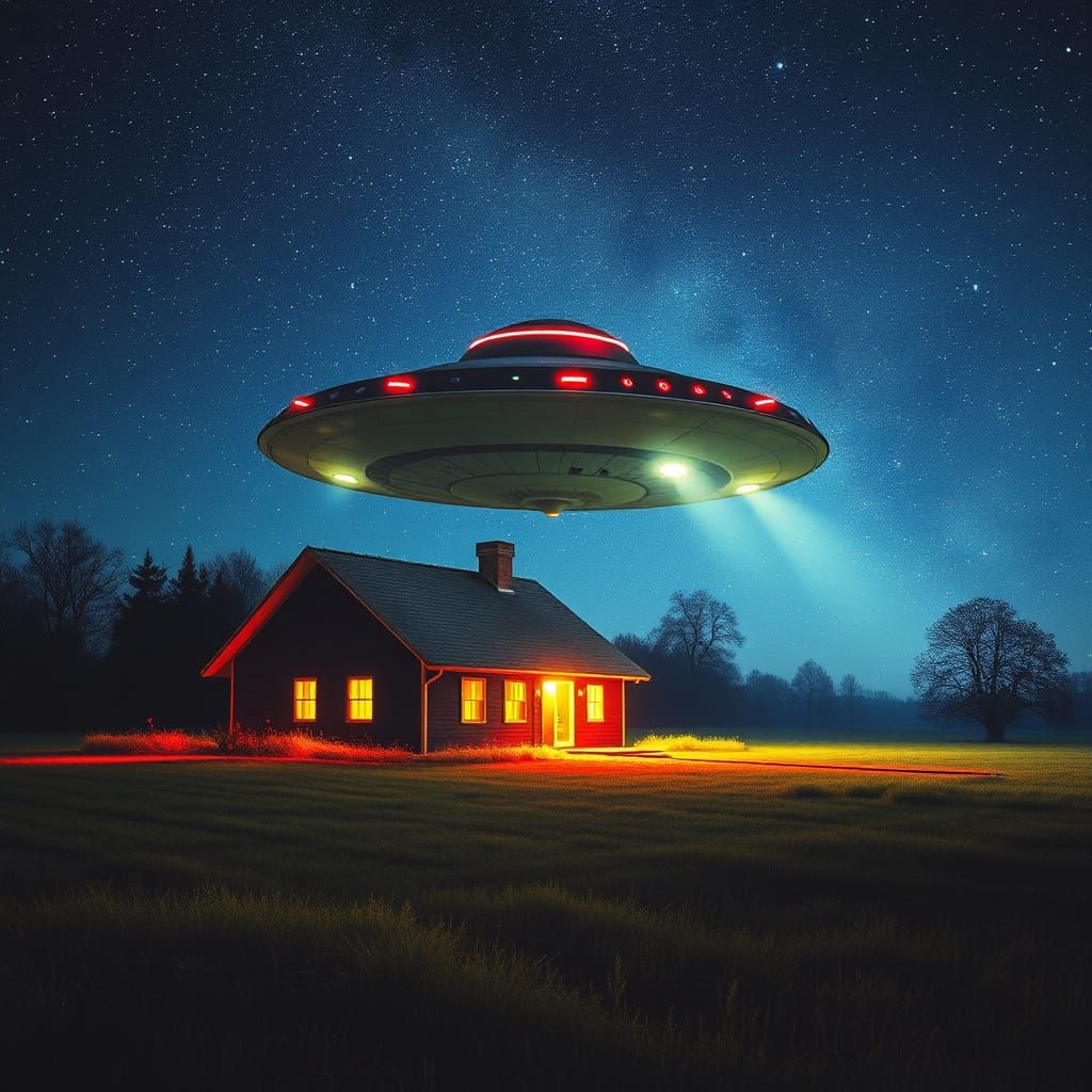 Starship Landing at Night in 80s Sci-Fi Style