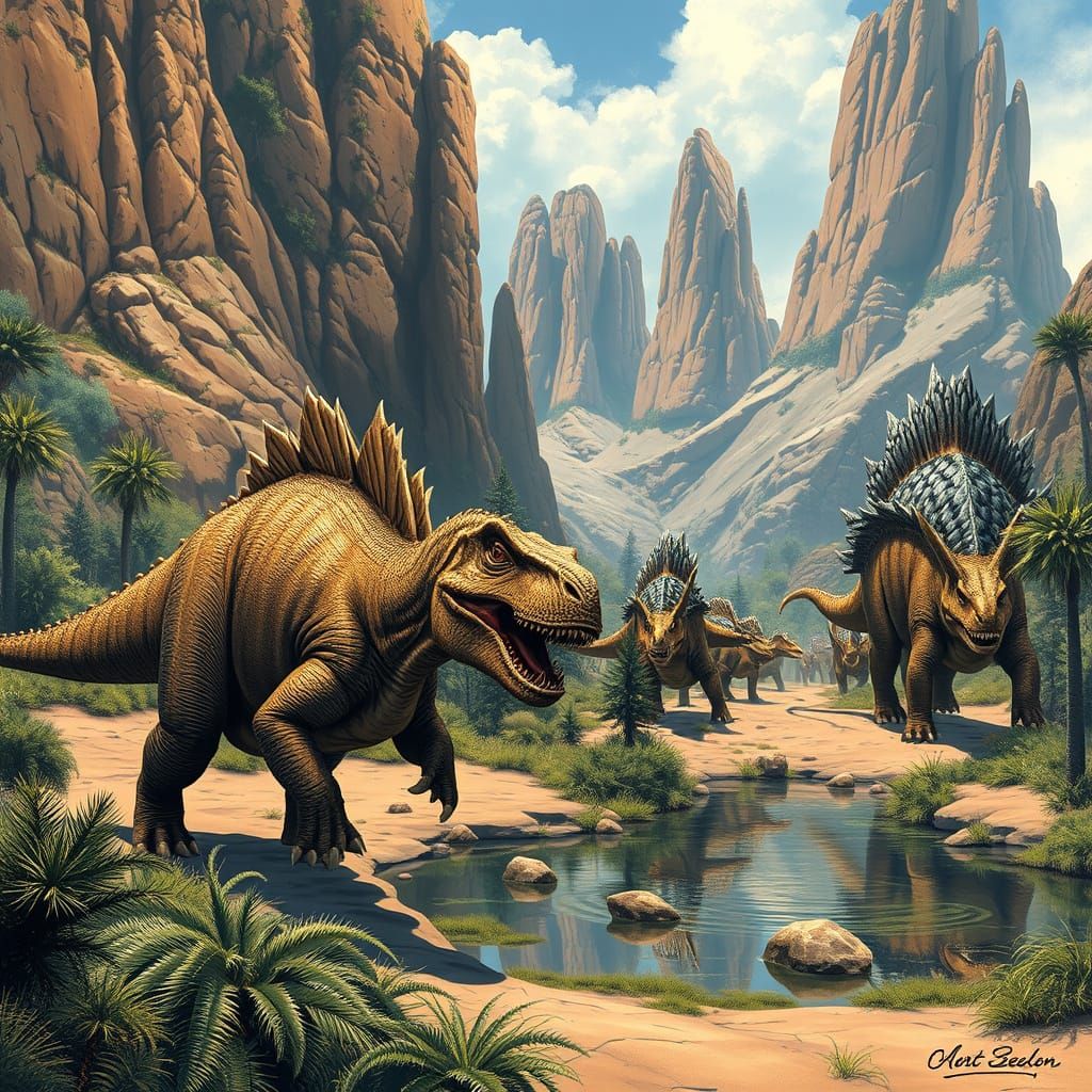 Allosaurus Confronts Stegosaurus Herd in Dramatic Paleoart