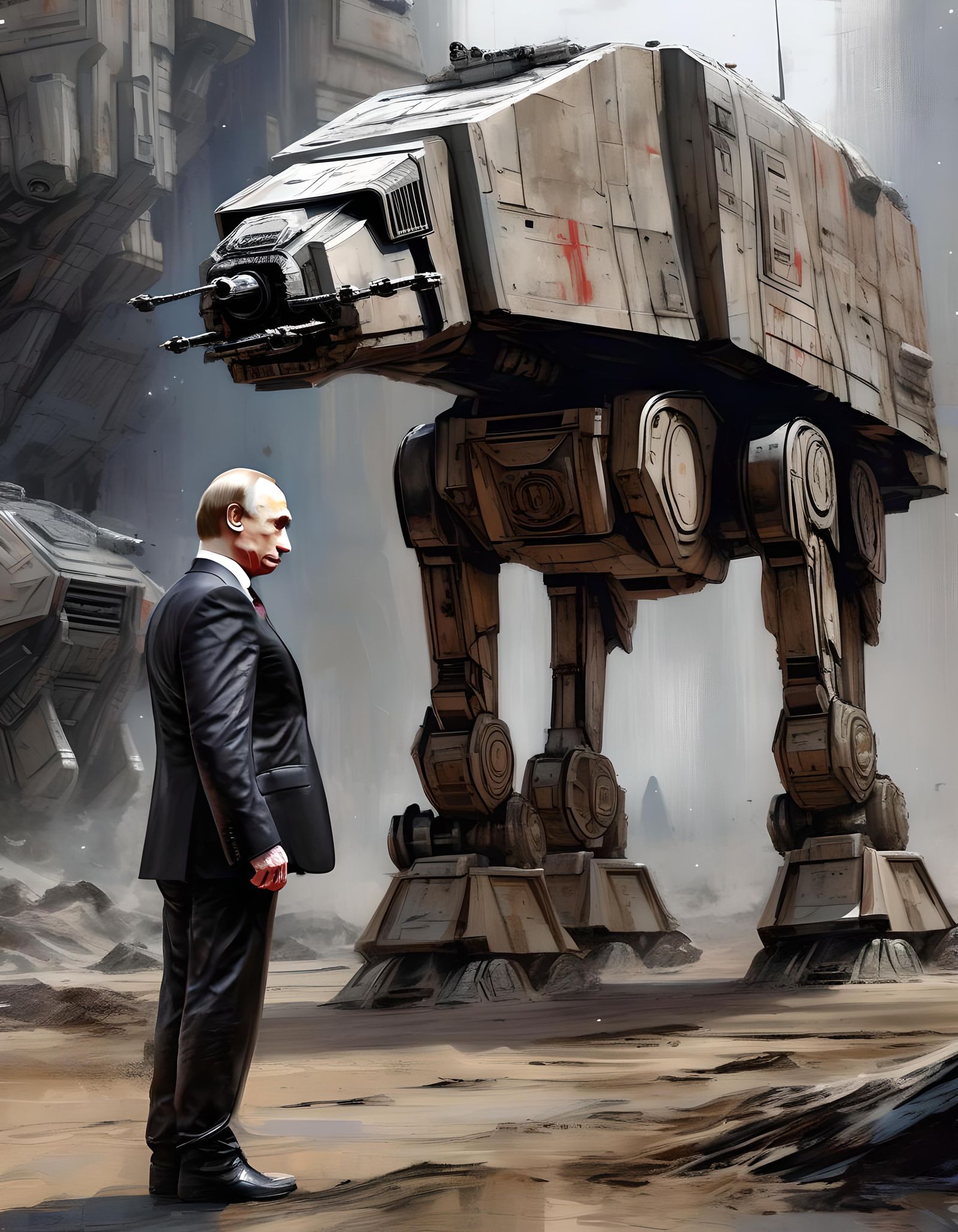 Putin Portrait with AT-AT in Dark Sci-Fi Fantasy