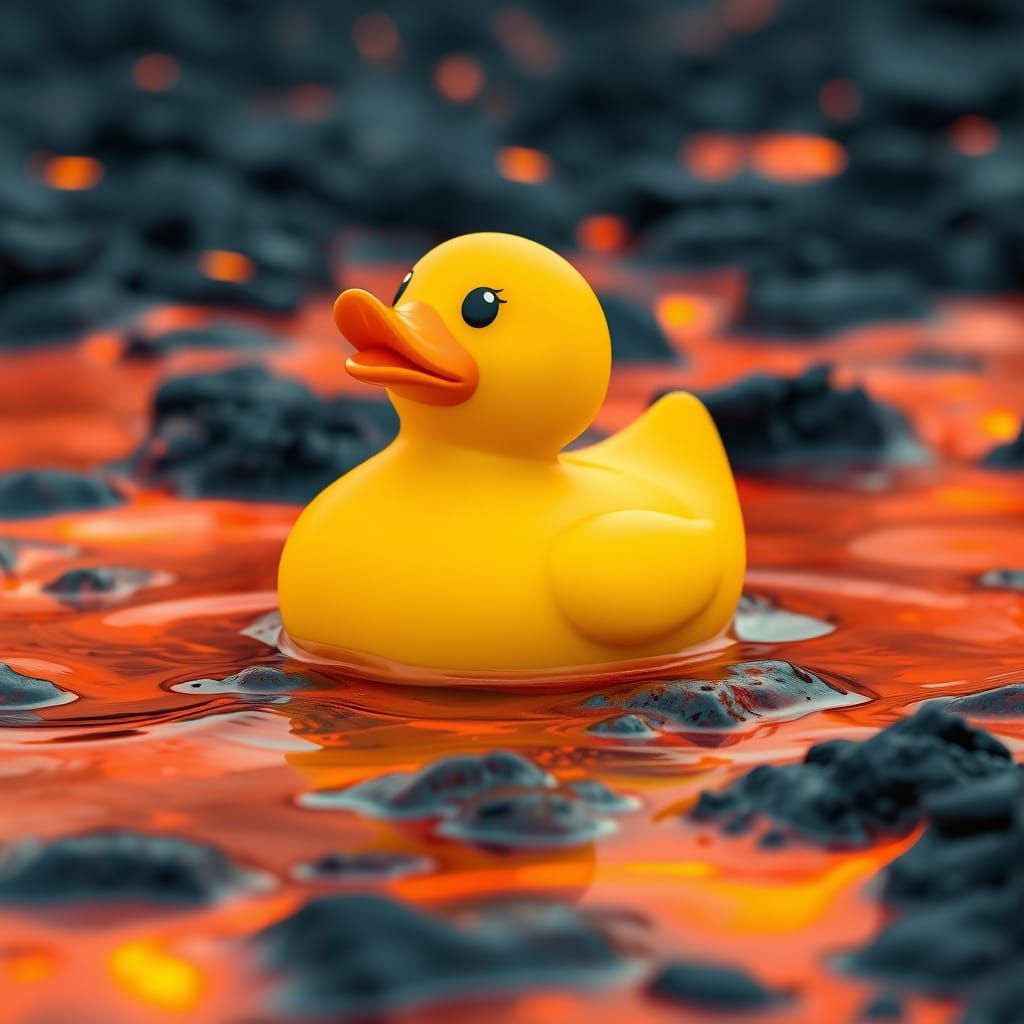 Surreal Rubber Duck in Molten Lava