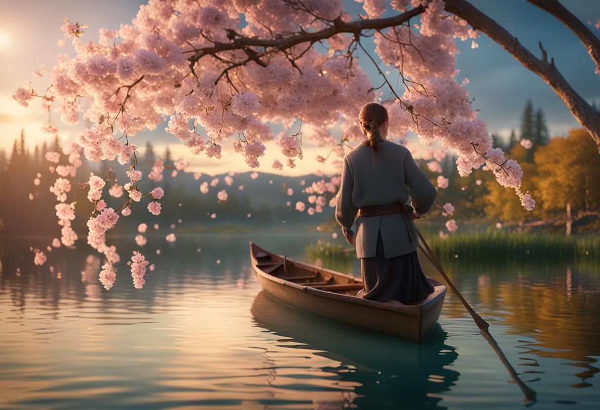 Boat Glides on Lake in Digital Matte Painting