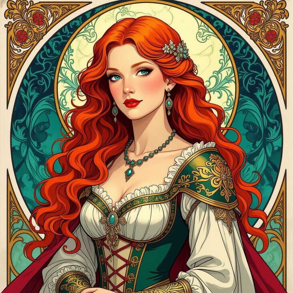 Redhead Germanic Queen in Art Nouveau Style