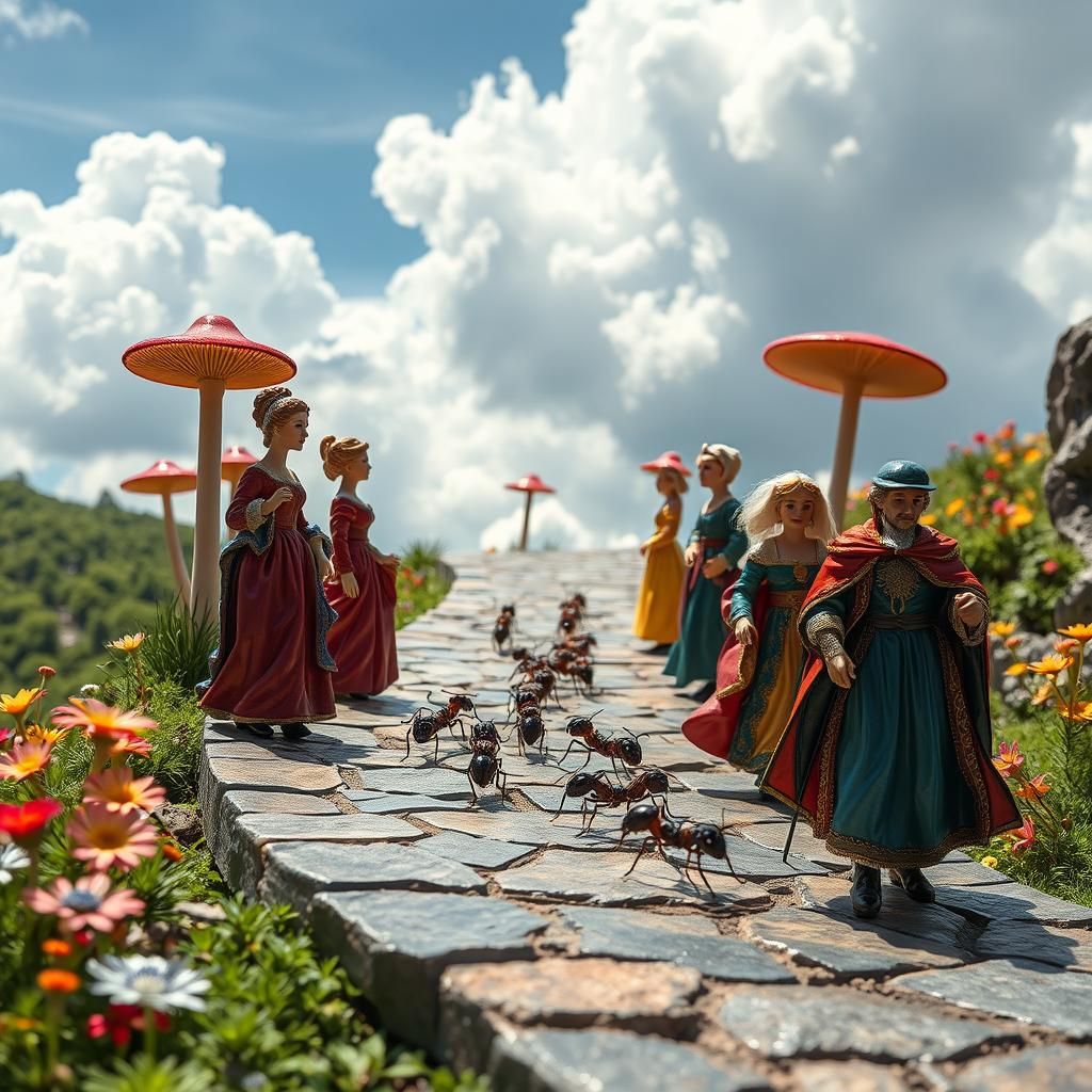 Enameled Glass Figures Parade in the Sky