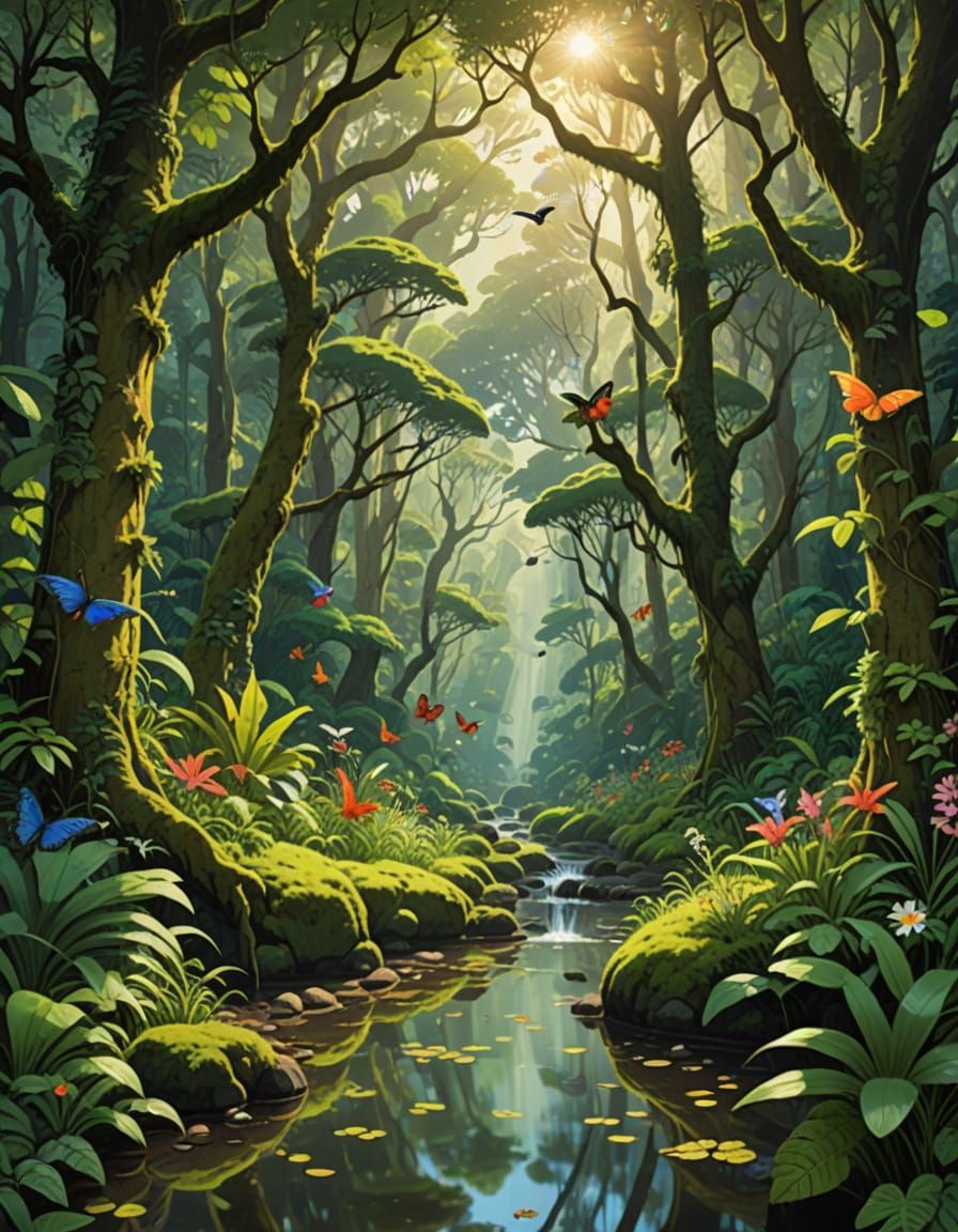 Lush Jungle Stream in Morning Light