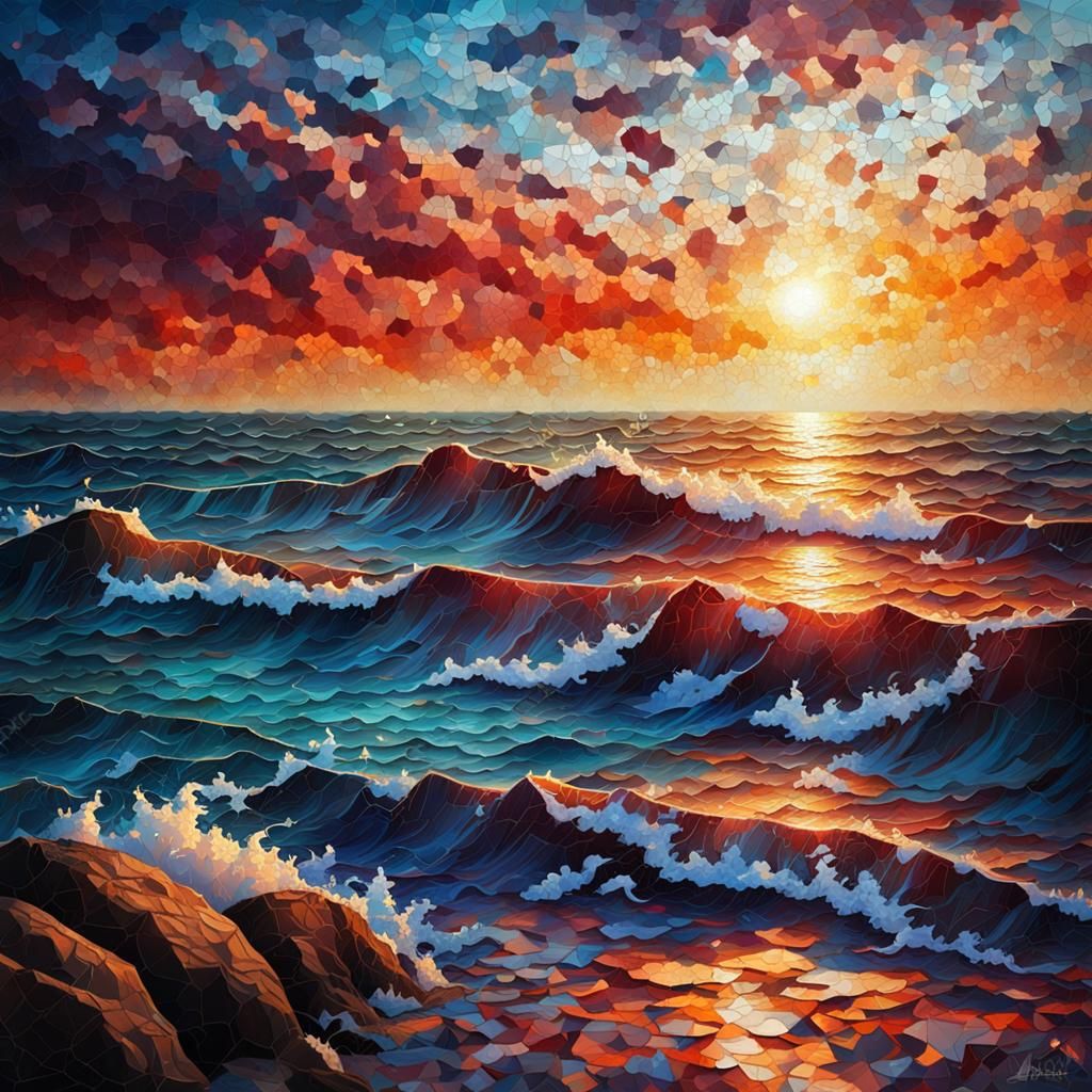 Hyperrealistic Mosaic Sea Landscape in Natural Light