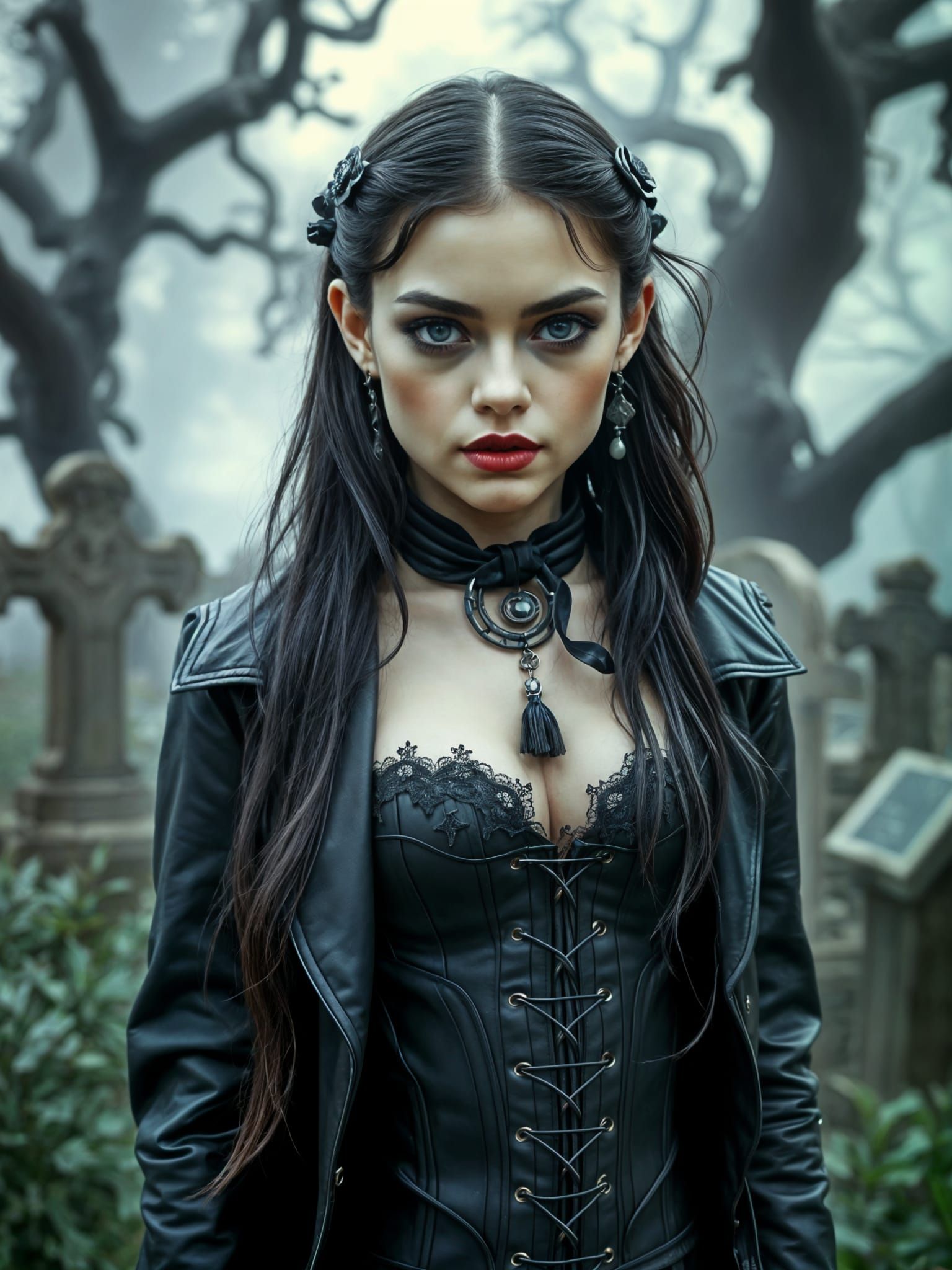 Gothic Innocence Portrait in Hyperrealistic Style