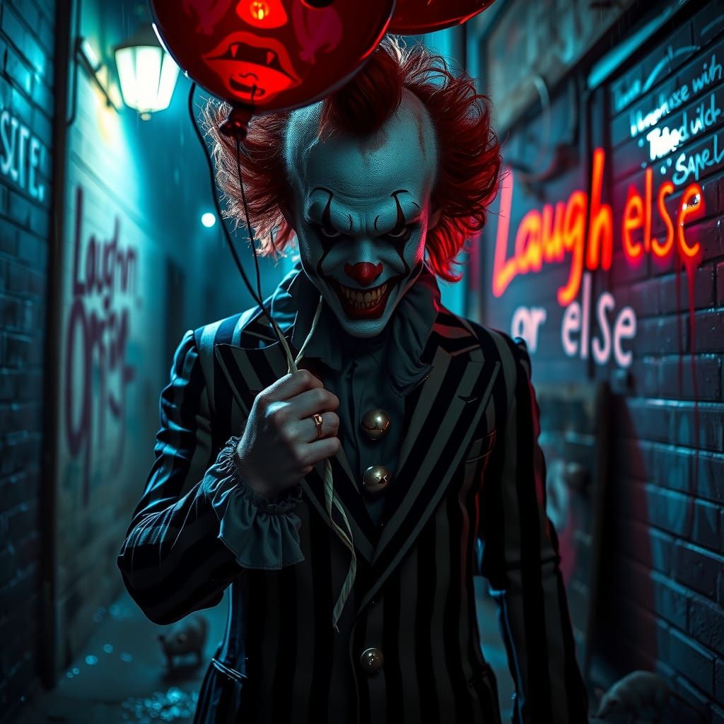 Menacing Clown in Dark Alley
