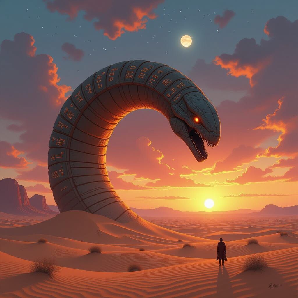 Sandworm Emergence on Desert Planet: Digital Painting