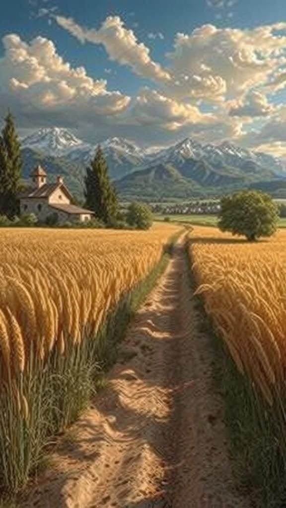 Landscape of Endless Rye Field and Winding Road