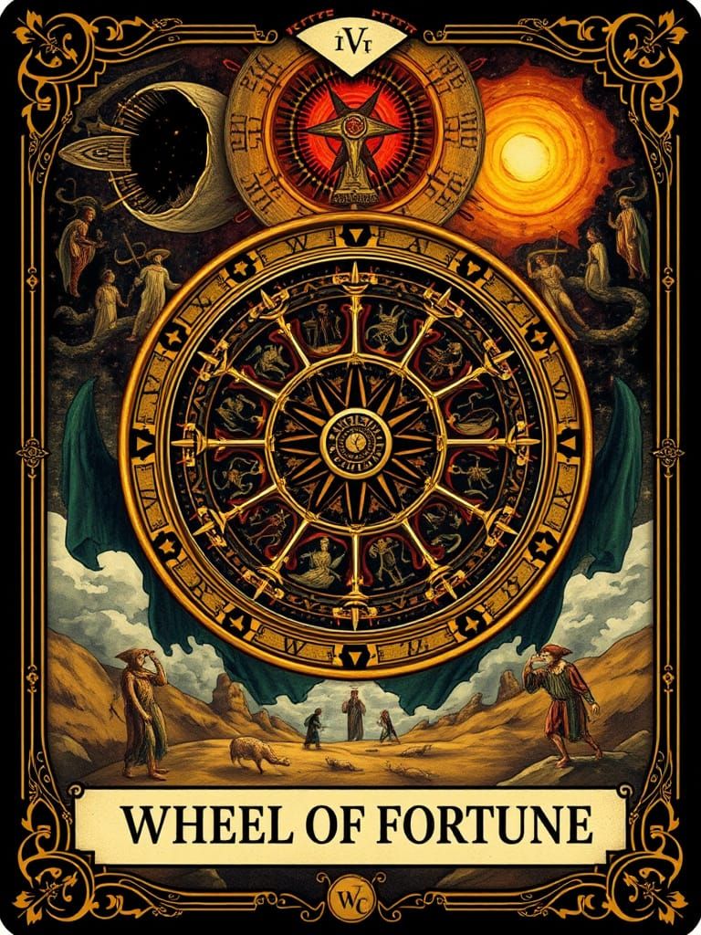 Wheel of Fortune Tarot Card in Bosch Style