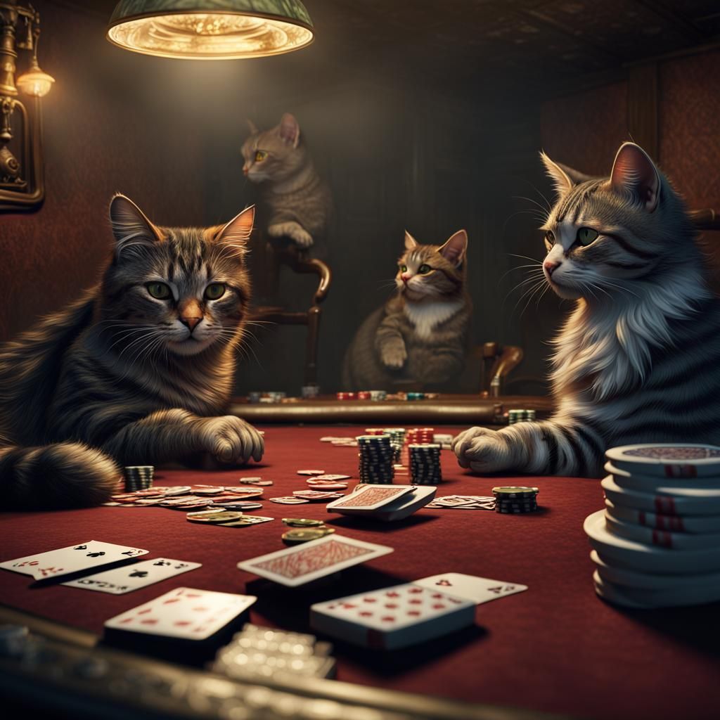 Cats Play Poker in Dimly Lit Mafia Basement