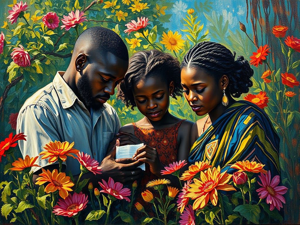 A Family's Devotion in Vibrant Neo-Impressionist Harmony