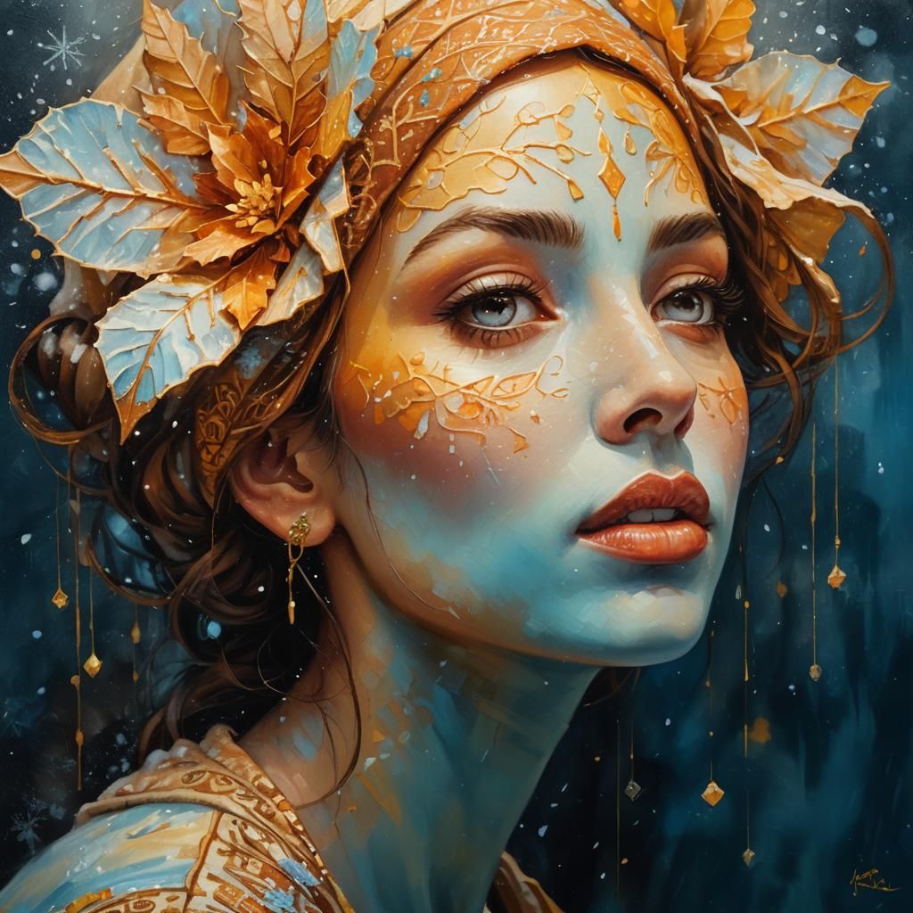 Snowy Street Surrealism: Woman with Chatkal Patterns