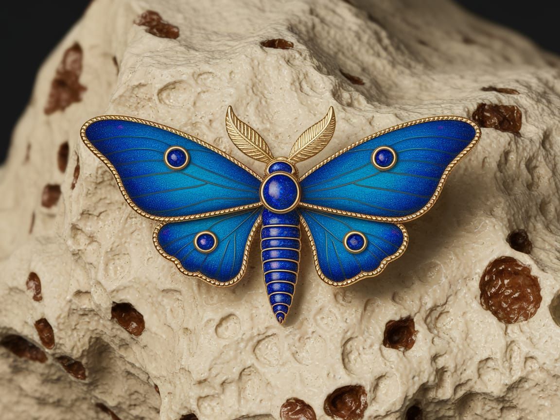 Luxurious Blue Moth Brooch in Realistic Style