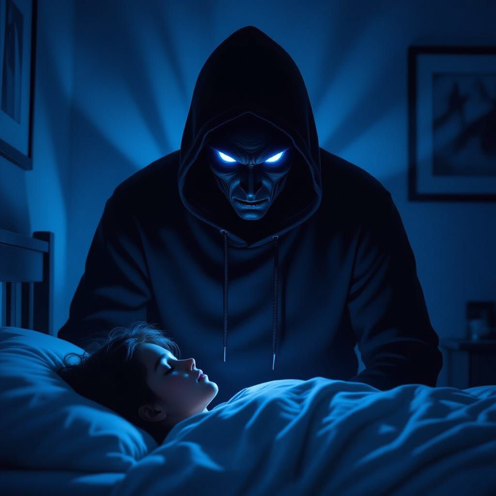 Sinister Shadow Figure Over Sleeping Person