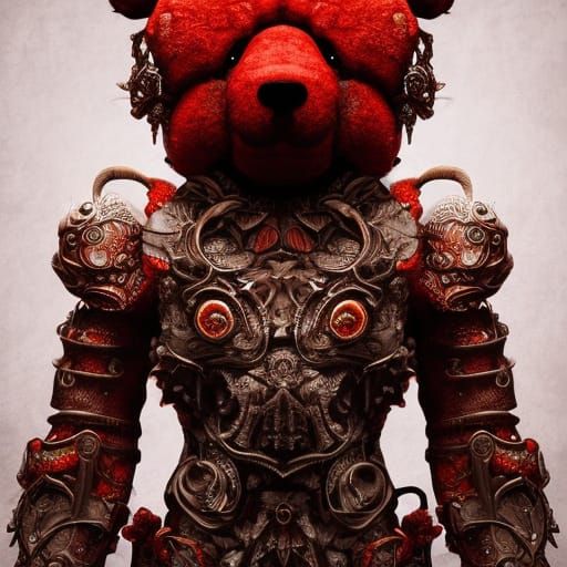 Red Teddy Bear Warrior in Elven Armor