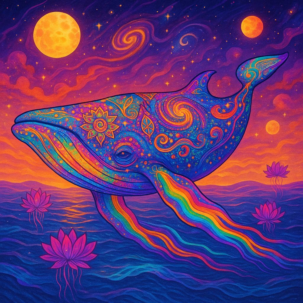 Psychedelic Space Whale Soaring Through Cosmic Ocean