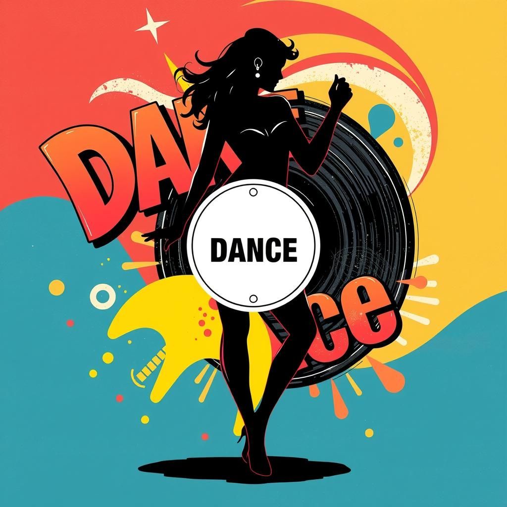 Dancing Silhouette on Vinyl Record Illustration