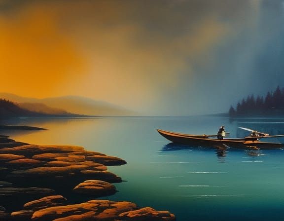 Charon Navigates the River Styx in Watercolor