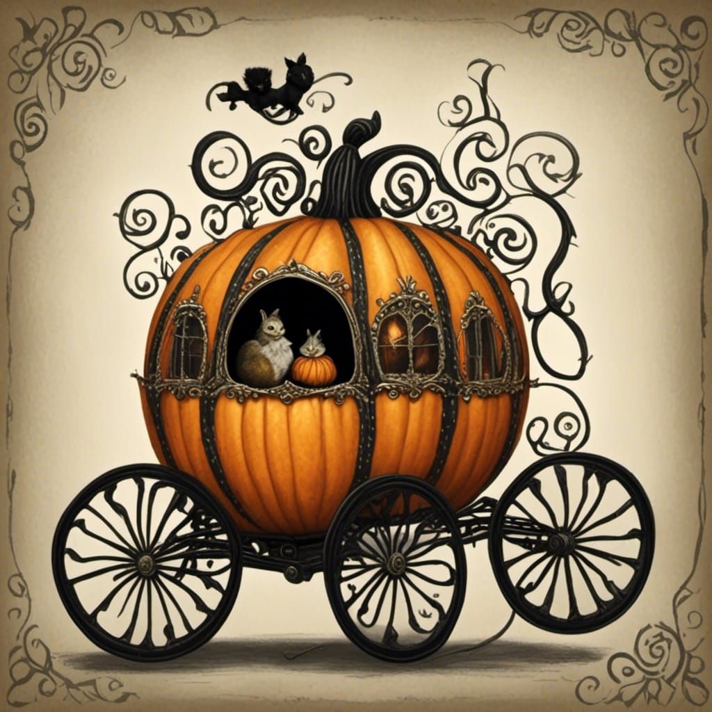 Steampunk Pumpkin Carriage Storybook Illustration