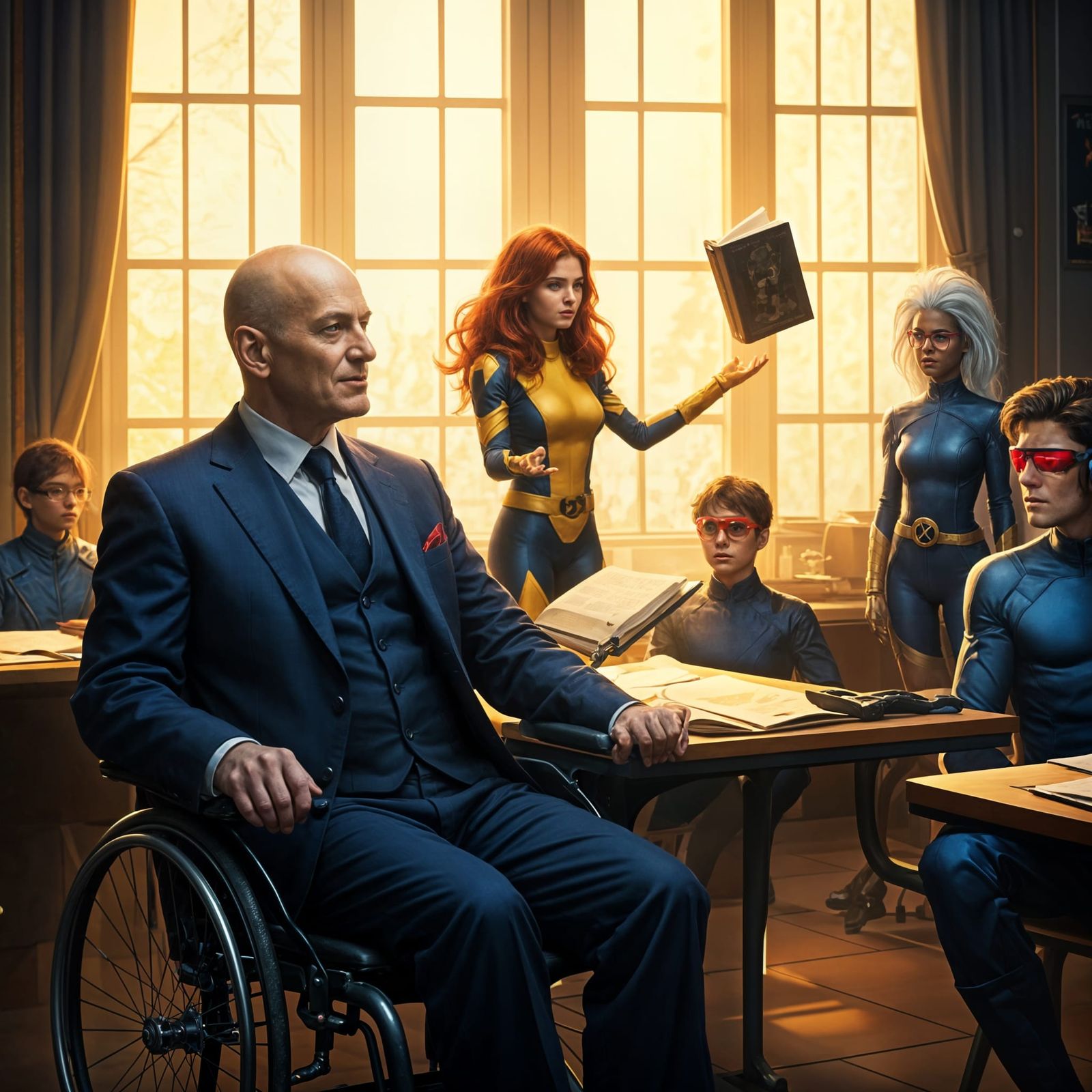 Professor Xavier Inspires Young Mutants in a Bright Classroo...