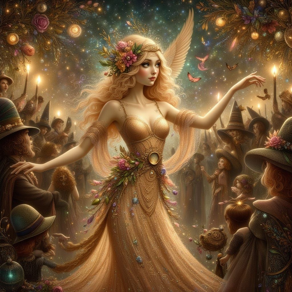 Flapper Sorceress Dances in Speakeasy, Art Nouveau Style