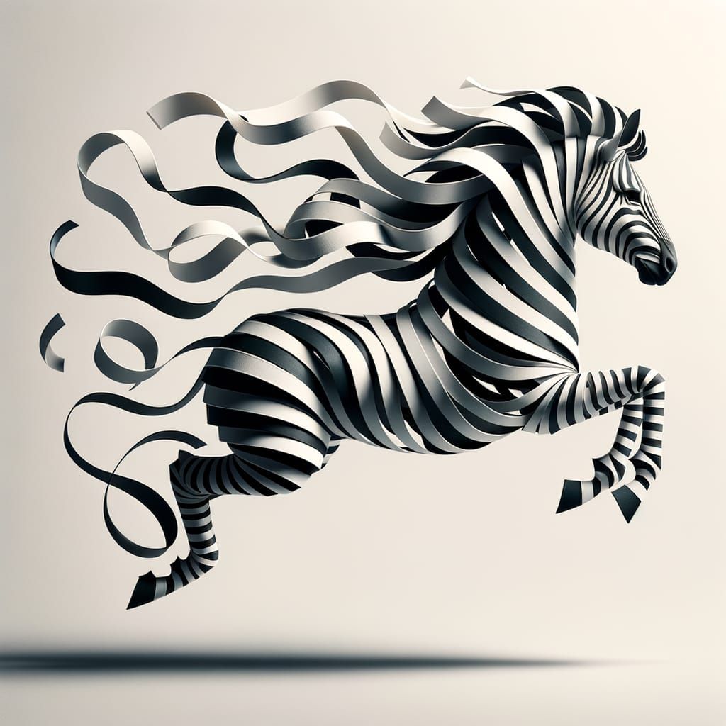 Surreal Zebra Sculpture Leaping in Air