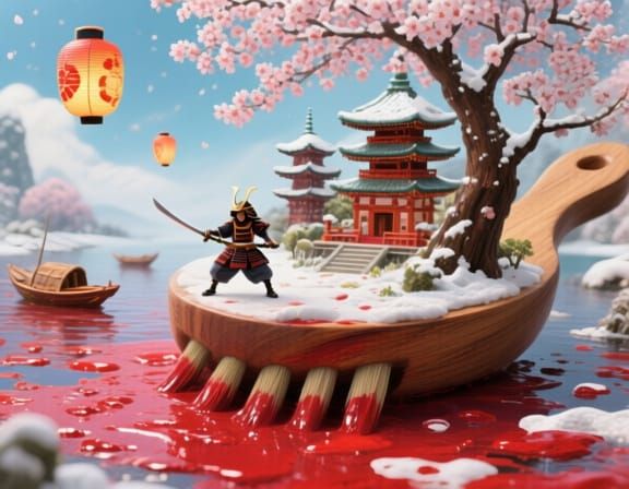 Mini Japanese Landscape Inside a Wooden Paintbrush